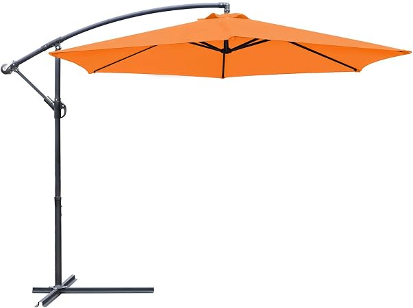 Amazon Com Greesum Offset Umbrella 10ft Cantilever Patio Hanging Umbrella Outdoor Market Umbrella With Crank And Cross Base Orange Garden Outdoor