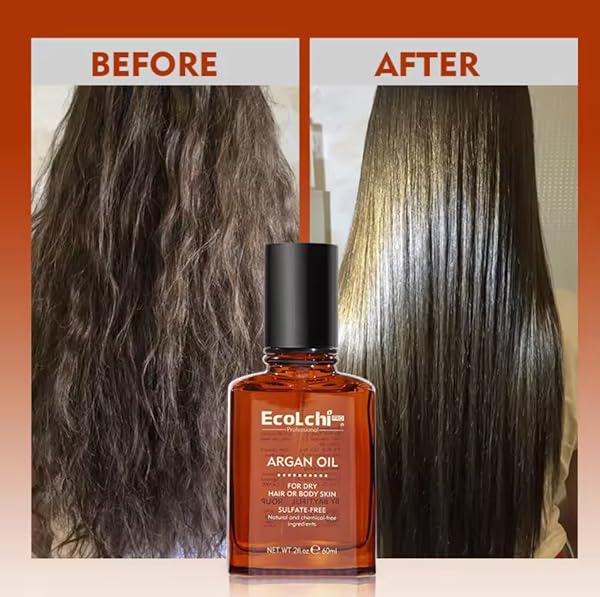 ECOLCHI PRO PROFESSIONAL ARGAN OIL FOR HAIR AND BODY – 2.1 FL OZ (60ML) – MOISTURIZING & REPAIRING, SULFATE-FREE, PARABEN-FREE, COLLAGEN & SHEA BUTTER INFUSED, IDEAL FOR DRY HAIR AND SKIN