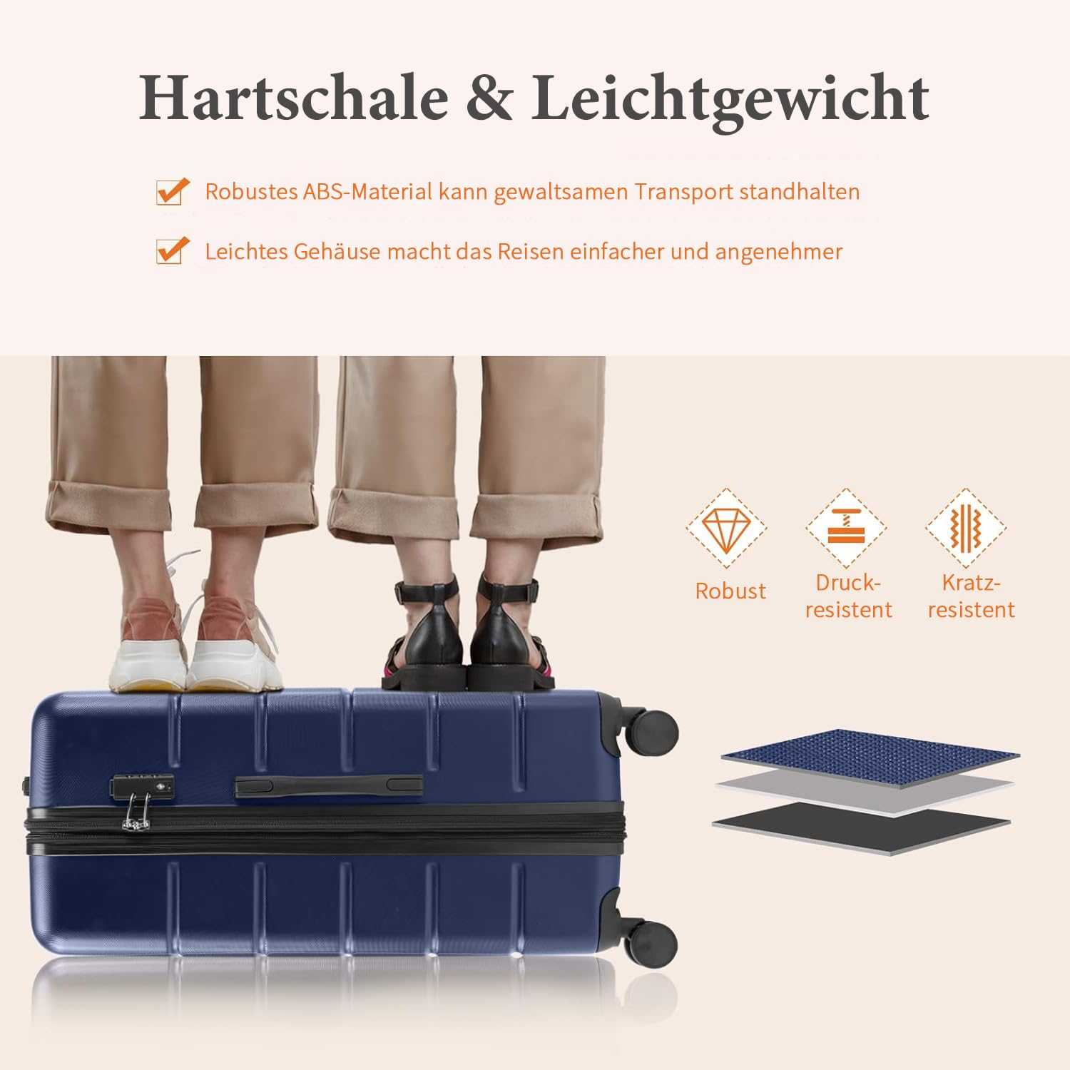 DUMOS 3tlg. Hartschalenkofferset Hard Shell Basic Hartschalenkoffer Trolley Koffer offerset Gepäck Reisekoffer Reisek Rollkoffer Schloss 4 Rollen Hartschale Teleskopgriff 2