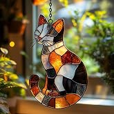 Vibrant Mosaic Calico Cat Art Acrylic Suncatcher | Stained Glass Effect Window/Car Christmas Ornament, Indoor/Outdoor Decor, Cat Lover Suncatcher Gift for Mom Grandma