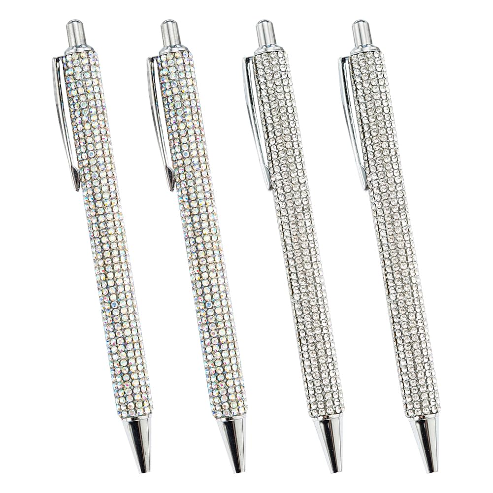 JIHUOO 4 Pcs Rhinestone Metal Ballpoint Pens Bling Ball Point Pens Fancy Writing Pens Wedding Gift Ink Pens Fine Point Black Ink Pens School Office Supplies A