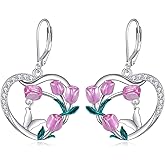 AXOMY Tulip Earrings 925 Sterling Silver Tulip Flower Dangle Earrings Tulip Jewelry Gifts For Women Mother Day