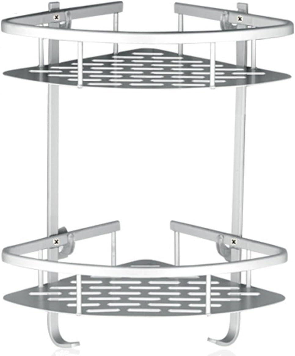 Bathroom Shelf ( No Drilling ) Durable Aluminum 2 Tiers Shower Storage Towel Bar Basket Kitchen Cornor Sticky No Drills Shelves