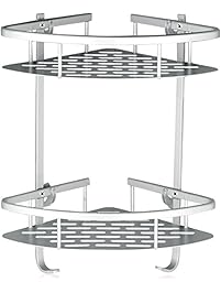 Lancher Bathroom Shelf (No Drilling) Durable Aluminum 2 tiers shower shelf Kitchen storage basket Adhesive Suction Corner Shelves Shower Caddy