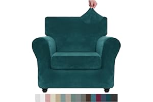 ZNSAYOTX Luxury Velvet Chair Slipcovers with Arms 2 Piece Stretch Chair Covers for Living Room Soft Armchair Slipcover Anti Slip Dog Pet Friendly Furniture Protector (Deep Teal),30"-47"(1 Cushion)