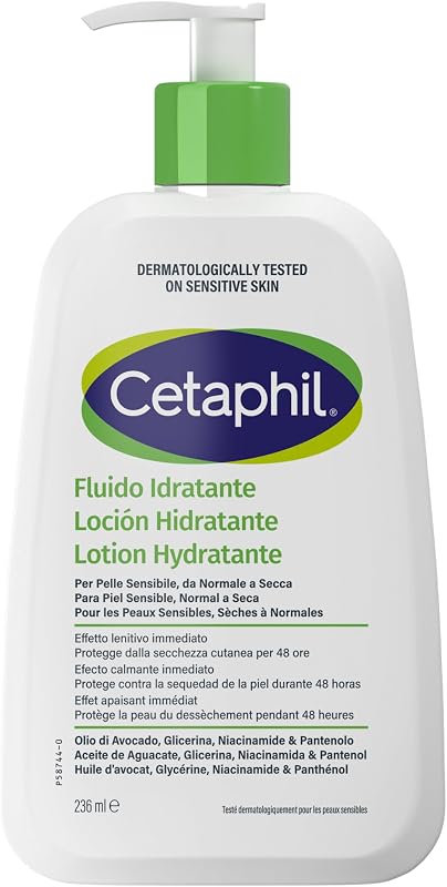 Loción Hidratante para Piel Sensible, Normal a Seca,Hidrata durante 48H, Fórmula ligera con Niacinamida, Pantenol y Glicerina, No Comodogénico, para Rostro y Cuerpo, 237ml