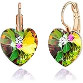 Austrian Crystal Heart Drop Leverback Earrings for Women 14K Rose Gold Plated Hypoallergenic Jewelry