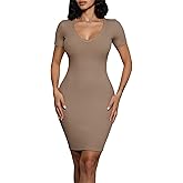 ZERMOM Women's Short Sleeve Dress Casual Ribbed T Shirt Dresses Slim Fit Basic Bodycon Dress