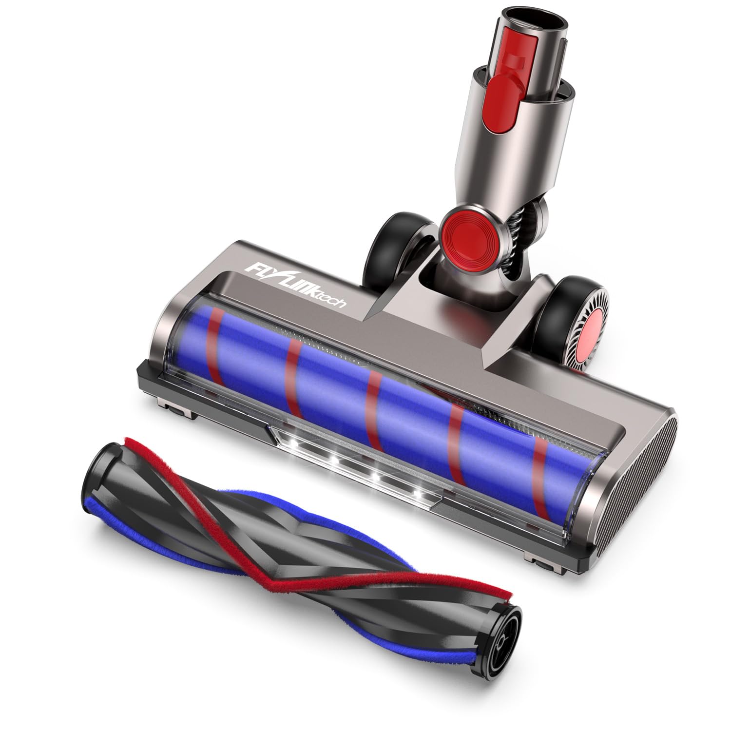 Photo 1 of FLYLINKTECH Motorhead Vacuum Attachment for V7 V8 V10 V11 V15 SV10 SV11 SV12 SV14 Cleaners with LED Headlights,V Shape Turbo Bristle Roller Brush Head Replacement Parts for Hardwood Floor Carpets