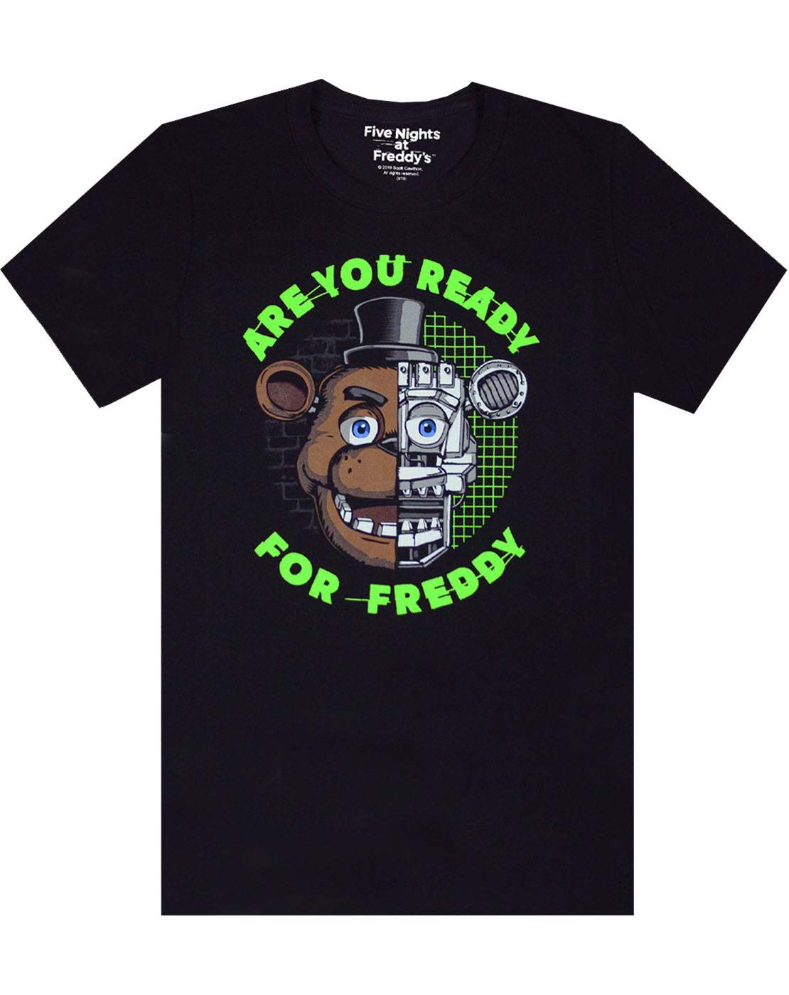 FIVE NIGHTS AT FREDDY'S T-Shirt for Boys | Childrens FNAF Top | Freddy Fazbear Character Shirt for Kids | Short Sleeve Black Gamer tee |Video Game Clothing 7-8 Years
