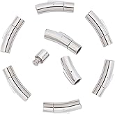 PH PandaHall 10 Sets Stainless Steel Bayonet Clasps Fit 6mm Cord Column Leather Cord Push End Cap Snap for End Clasps Jewelry Making