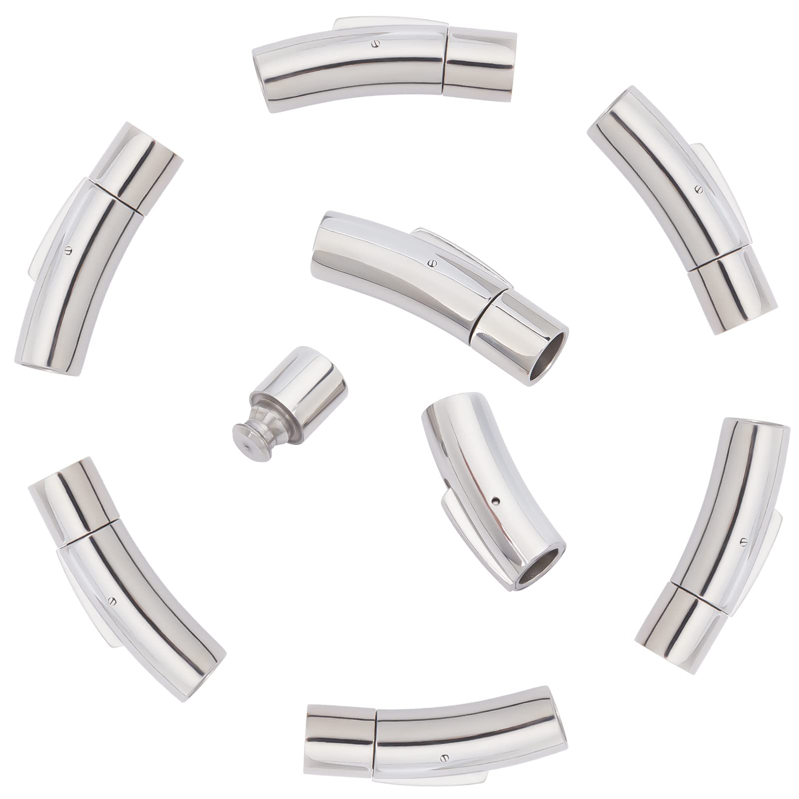 PH PandaHall 10 Sets Stainless Steel Bayonet Clasps Fit 6mm Cord Column Leather Cord Push End Cap Snap for End Clasps Jewelry Making