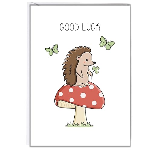Good Luck Card Hedgehog Clover Amazon.co.uk Handmade