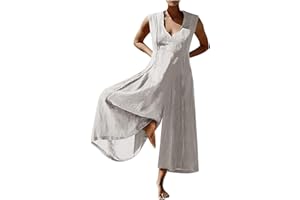SHOPESSA Womens Linen Wide Leg Jumpsuits Lightweight Breathable Pants Loose Casual Romper Plus Baggy Lounge Overalls