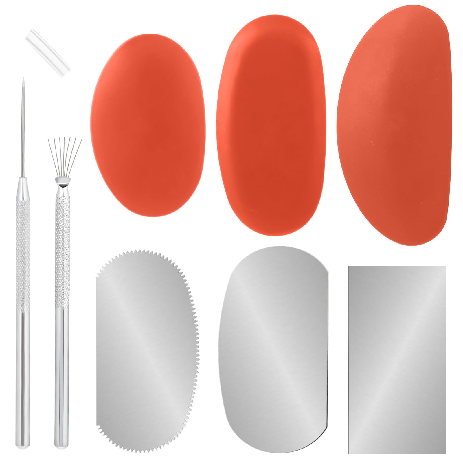3 Sizes Rubber Pottery Clay Ribs & 3 Pcs Stainless Steel Pottery Clay Sculpture Scraper & 1 Clay Ceramic Needle & 1 Pottery Sculpture Feather Wire Texture Tool for Sculpture Pottery