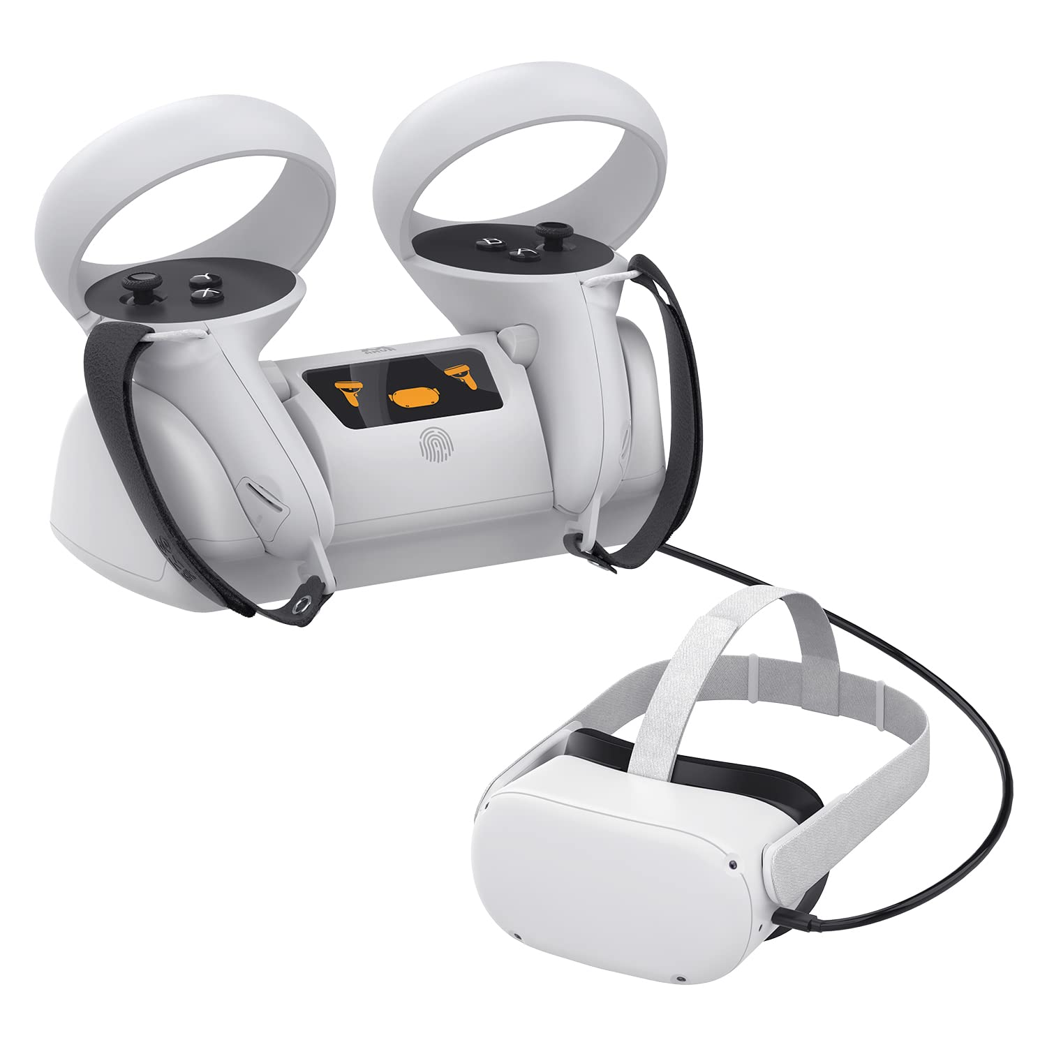 Charging Dock for Quest 2, Charging Stand with LED Light for VR Headset and Controllers, with 2 Rechargeable Batteries, Type-C Charging Cable, 2 Touch Controllers Straps