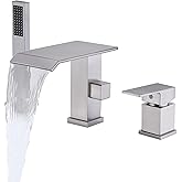 NIITAWH Roman Tub Faucet with Handheld Shower Waterfall Bathtub Faucet 3 Hole Widespread Tub Filler Deck Mount Brushed Nickel