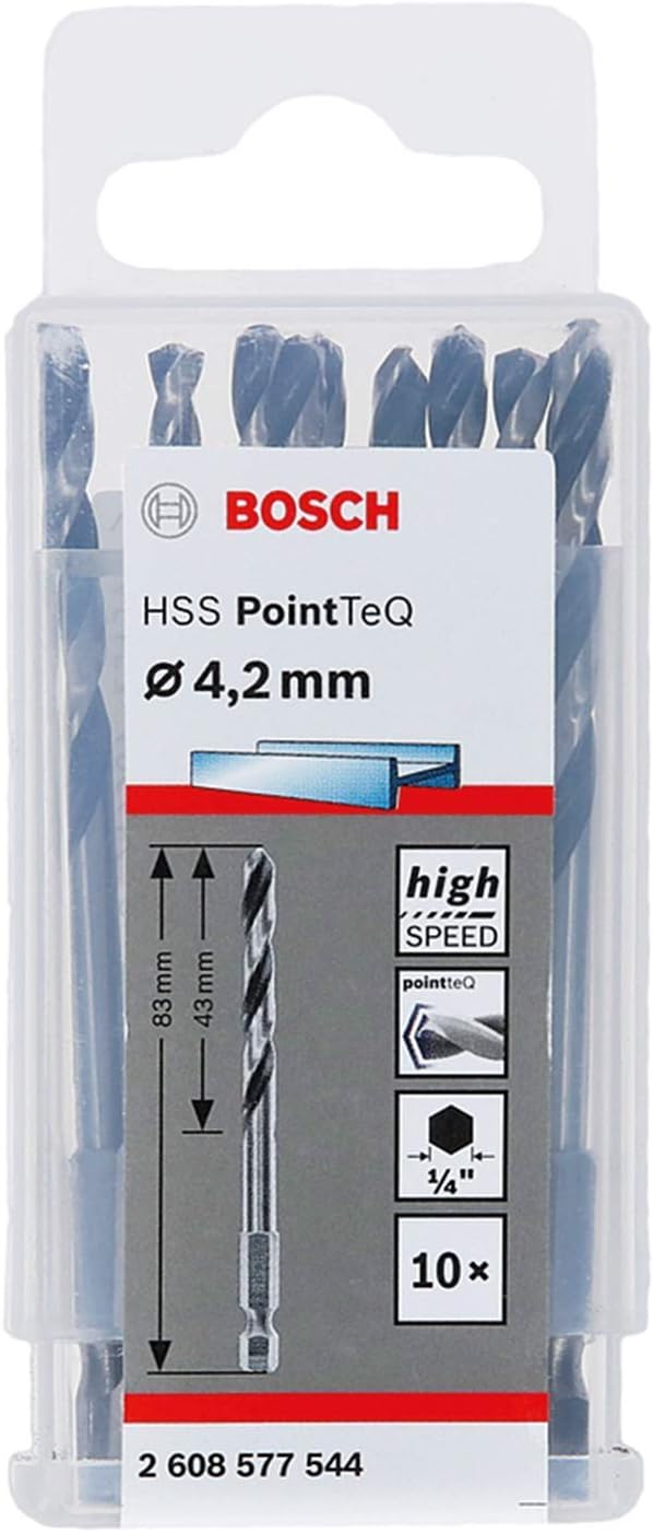 Bosch 10pc PointTeQ Hex Drill Bit 4.2 mm Metal 83 mm 1/4" Hex Shank