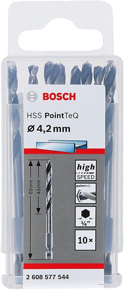 Bosch 10pc PointTeQ Hex Drill Bit 4.2 mm Metal 83 mm 1/4" Hex Shank