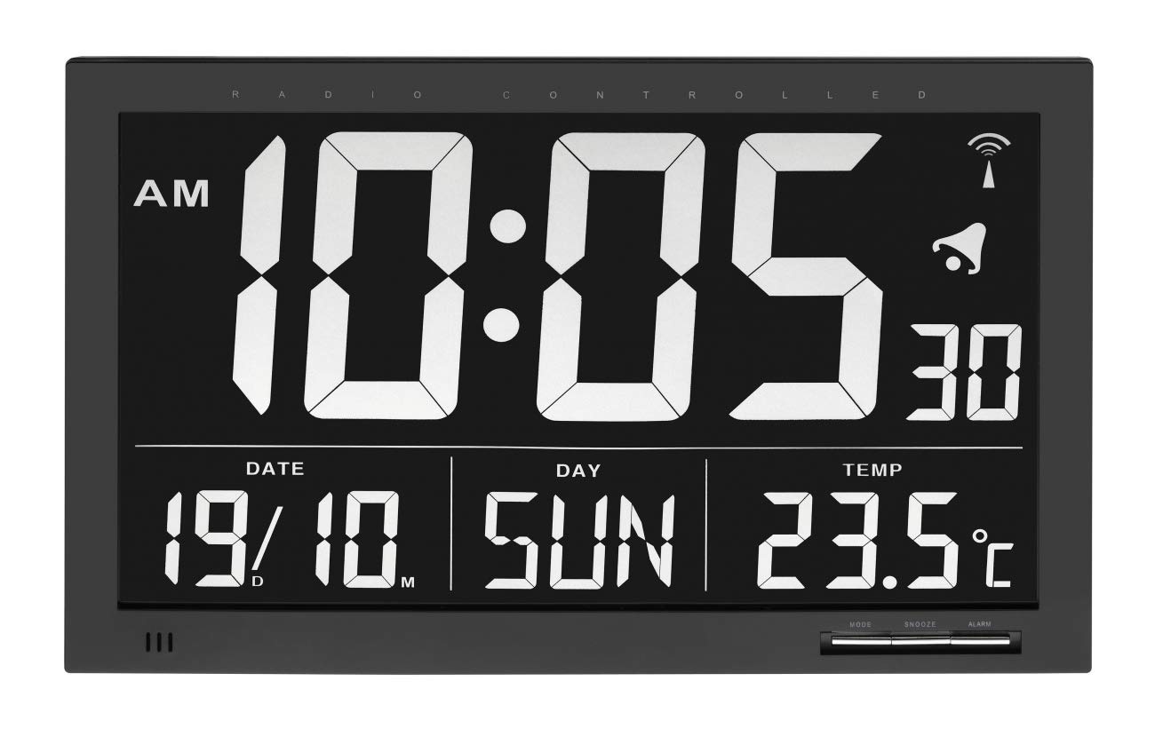 TFA Dostmann 60.4505 digital radio controlled Wall Clock Vesuv (black with batteries)