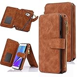 Galaxy Note 5 Case, CaseUp 12 Card Slot Series - [Zipper Cash Storage] Premium Flip PU Leather Wallet Case Cover With Detachable Magnetic Hard Case For Samsung Galaxy Note 5, Brown