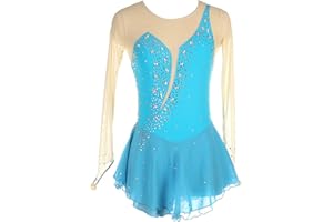 HAWFHH Figure Skating Dress, Women's High Elasticity Competition Skating Wear, Long Sleeve Shiny Rhinestones Dancewear