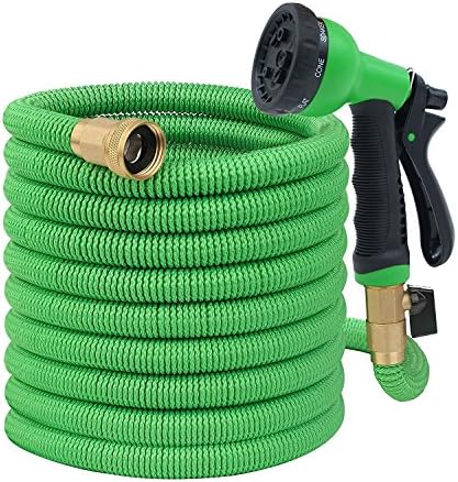 100 ft Garden Hose - Upgraded Expandable Water Hose Kit with 3/4 Solid Brass Connectors Fittings, Valve, 8 Pattern Spray Nozzle, Durable Latex Core - New Expanding Flexible Gardening Hose