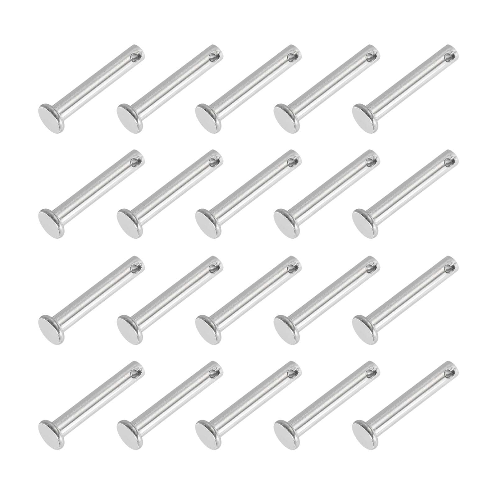 PATIKIL 5 x 30 Mm Single Hole Clevis Pins, 20 Pcs 304 Stainless Steel Flat Head Pin for Hitch Pin Lock Link Hinge Systems, Silver