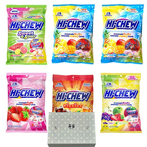 Hi Chew Candy Variety Pack 5 Flavors NEW FLAVOR (Sweet and Sour, Fizzies, Original Mix, Tropical Mix, Strawberry) Pack of 6