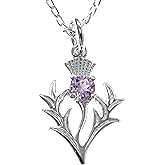 Alexander Castle 925 Sterling Silver Scottish Thistle & Real Amethyst Necklace - 20mm x 16mm Pendant with 18" Silver Chain & Jewelry Gift Box - Scottish Gifts for Women