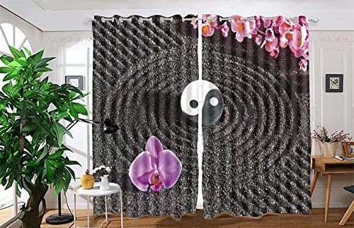 vanfan 2 Panel Set Digital Printed Blackout Window Curtains for Bedroom Living Room Dining Room Kids Youth Room Window Drapes(W54 x L63, Japanese zen garden with yin and ya)