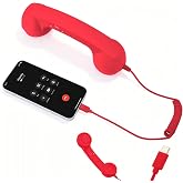 Retro Phone Handset for iPhone &amp; Android, Cell Phone Receiver with Microphone &amp; Speaker,90s Style Prop for Photos, Classic Vintage Telephone Receiver for Cell Mobile Phones (Red)
