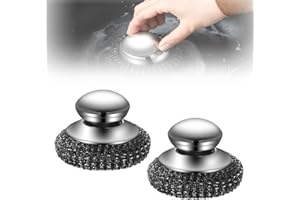 PETUPS Steel Wool Scrubber, 2024 Upgraded Stainless Steel Wool Scrubber with Handle, Detachable Metal Scrubber Wool Pads Cleaning Brush for Pots, Stoves, Grills, Dishes(2PCS)