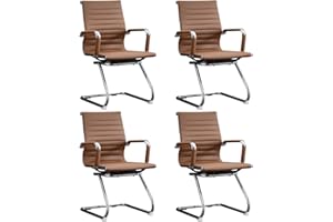 BoisKom Office Guest Reception Chair Set of 4, Conference Room Chairs Waiting Room Chairs 4 Pack, Modern Leather Office Desk Chair No Wheels.（Brown）