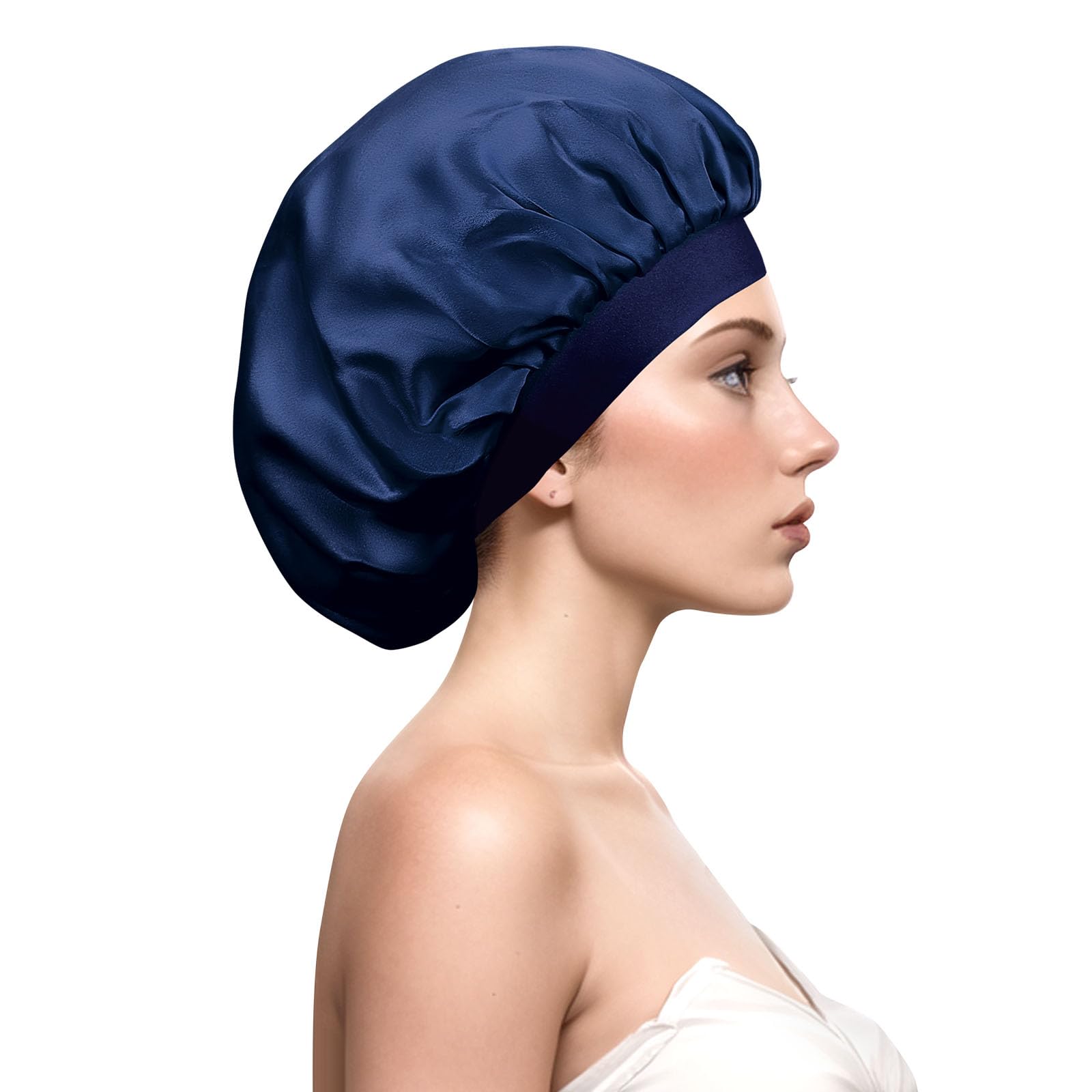 Desmend 19 Momme Silk Bonnet for Sleeping Care Hair, Suitable for Short and Curly Hair Size M (1 pc Dark Blue)