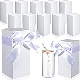 Fulmoon 12 Sets Christmas Sublimation Glass Gift Boxes with Ribbon, Glass Cup Wrapping Shipping Blanks Gift Box for 12 16 18oz Birthday Wedding Christmas Party Drinking Glasses Cup(White)