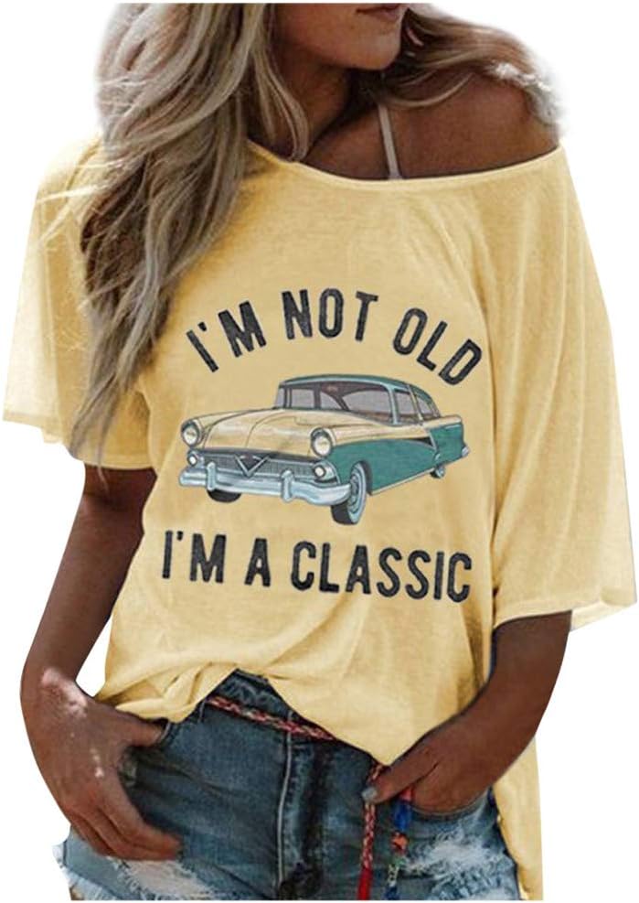 Vedolay Shirts for Women Fashion Round Neck Letter Print Tee Shirt Funny Casual Short Sleeve T-Shirt Top Blouses