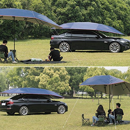 Super PDR Semi-Automatic Tent Movable Carport Blue Folded Portable Car Umbrella Universal Sunshade 157.48''X86.62''