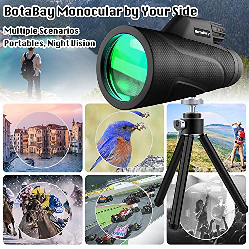 BotaBay 10x42 Monocular Telescope, Waterproof Handheld Night Vision, with Adjustable Tripod & Smartphone Holder, BAK4 Prism for Bird Watching/Hunting/Hiking/Concert/Travelling/Adults/Kids