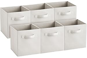Housen Solutions Storage Cubes, 11 Inch Collapsible Storage Bins, Fabric Cube Storage with Handle,Set of 6 Foldable Cube Storage for Shelf Closets, Beige