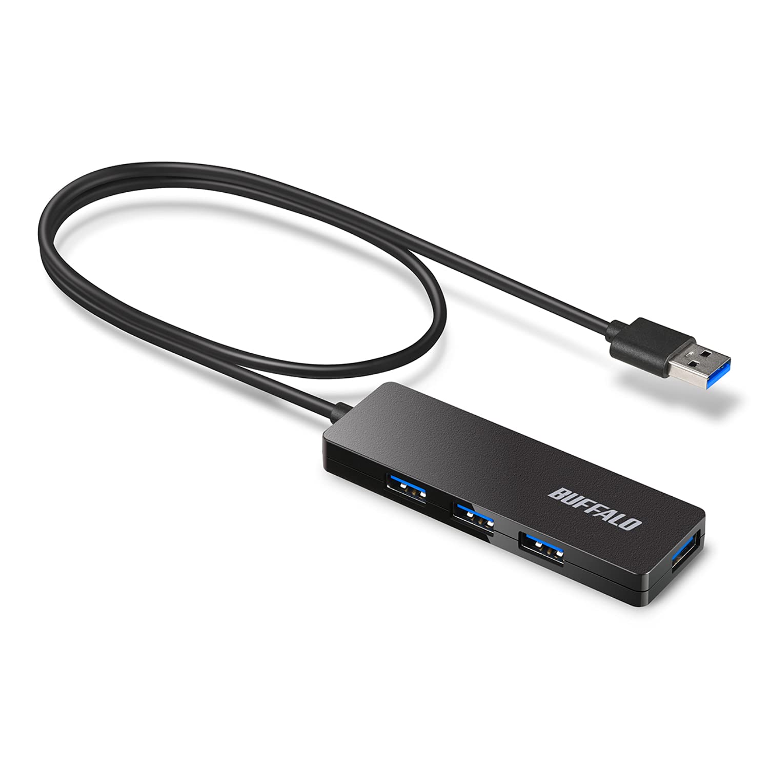 バッファロー USB ハブ USB3.0 スリム設計 4ポート 60cm バスパワー 軽量 Windows Mac PS4 PS5 Chromebook 対応 テレワーク 在宅勤務 BSH4U12560U3BK商品画像