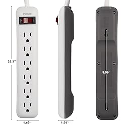 Clear Power 2-Pack 6 Outlet Power Strip with 1.5 ft