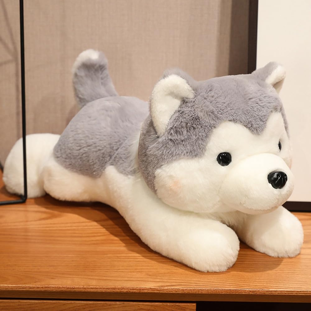 Tikwisdom Stuffed Animals-Dog, Super Soft Husky Doll, Cartoon Cute Dog Plush Toy, Length 28cm (grey)