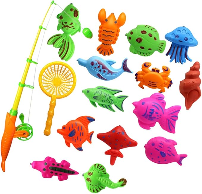 15Pcs Baby Bath Time Fishing Toy Vivid Fish Model Set Kids