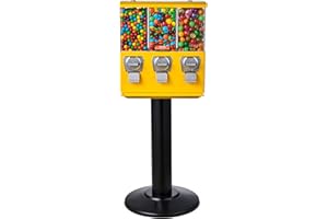 VEVOR Commercial Vending Machine, Triple Compartment Candy Dispenser with Iron Stand, Gumball and Candy Machine for Business, Coin Operated Gumball Bank for Toy Capsules Bouncy Balls Candy Nut, Yellow