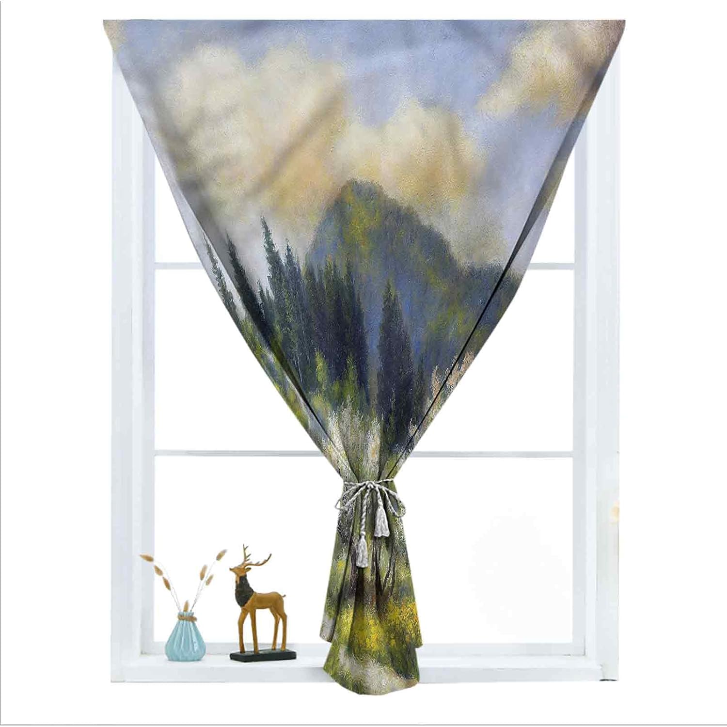 Landscape Decorative Room Darkening Small Curtains, Village House with Garden Thermal Insulated Self Sticky Curtains for Small Windows Balloon Curtain Thermal Protector, 45