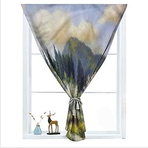 Landscape Decorative Room Darkening Small Curtains, Village House with Garden Thermal Insulated Self Sticky Curtains for Small Windows Balloon Curtain Thermal Protector, 45