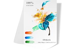 FEITAKE 100% Cotton Watercolor Paper 60 Sheets/Cold Pressed /140lb (300gsm)/ 8.3 * 11.2" (210 * 285mm)/Acid Free Art Paper for Watercolor Pencils Gouache Acrylic Painting