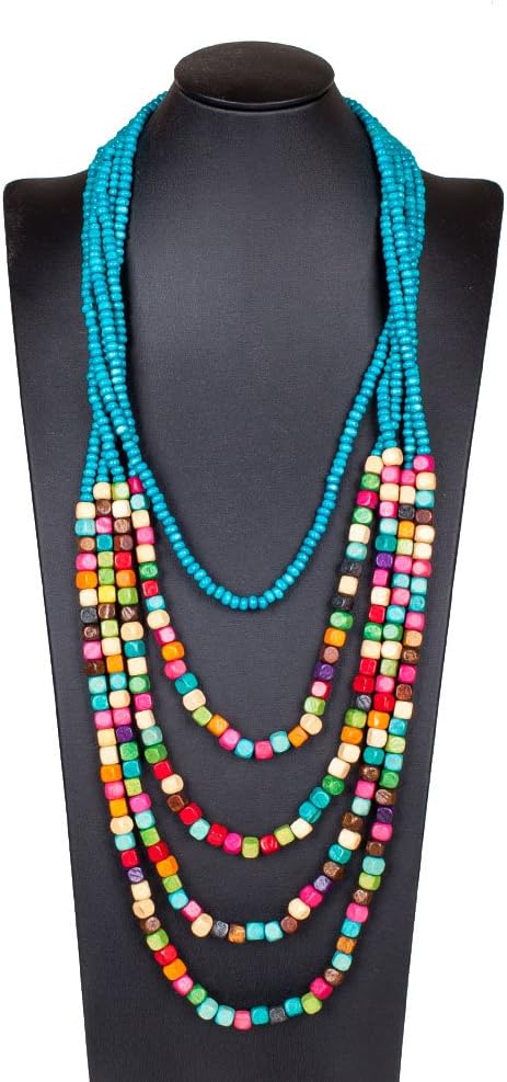 Nawakul Colorful Handmade Wooden Multi Layered Beaded Long Layer Wood Opera Necklace