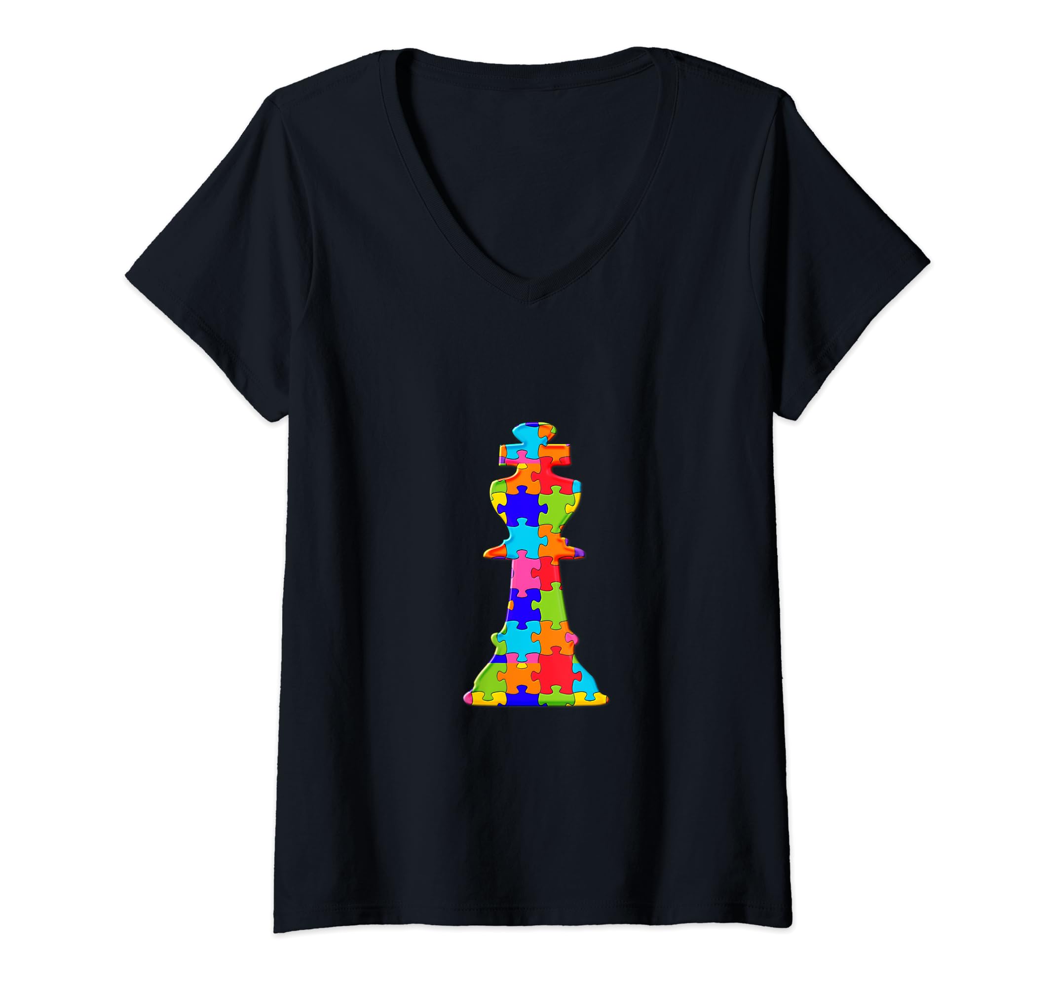 Chess King Puzzle Autism Puzzle V-Neck T-Shirt